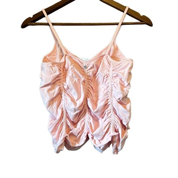 Ruched Tank Top Sleeveless Spaghetti Strap Cami Blouse Pink - Picture 7 of 7
